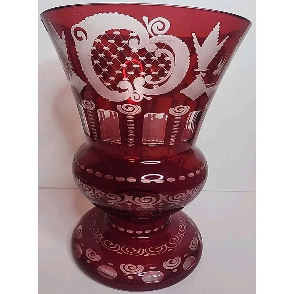 Egermann Ruby Glass Cut To Clear Vase 11